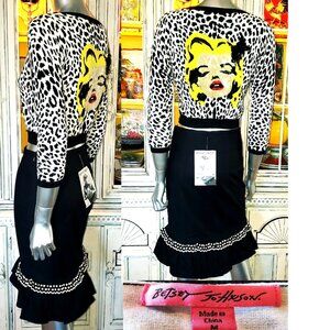 $SOLD$ Vintage Betsey Johnson Leopard Marilyn Monroe Wink Crop Cardigan Sweater